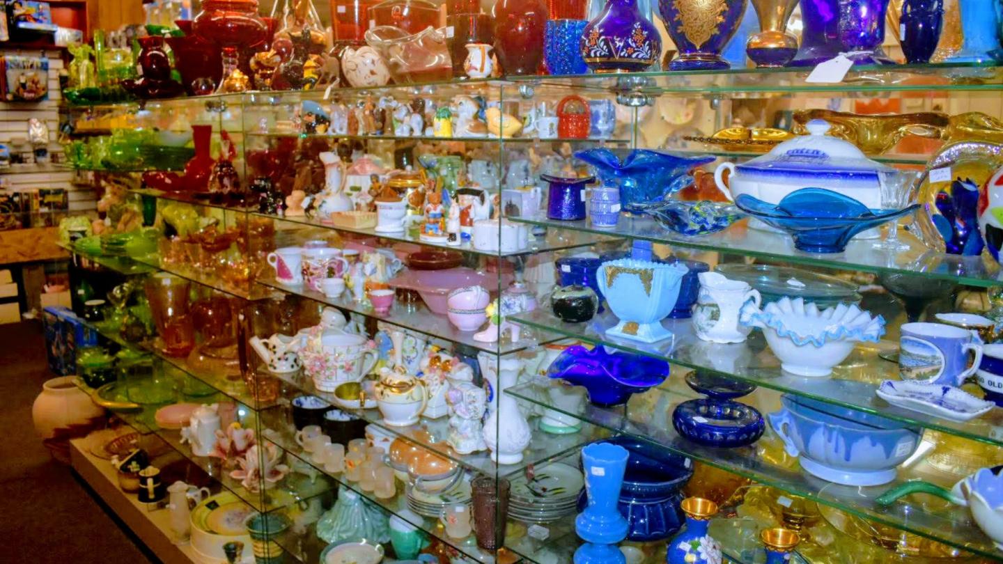 Vermont Antique Mall colorful glass