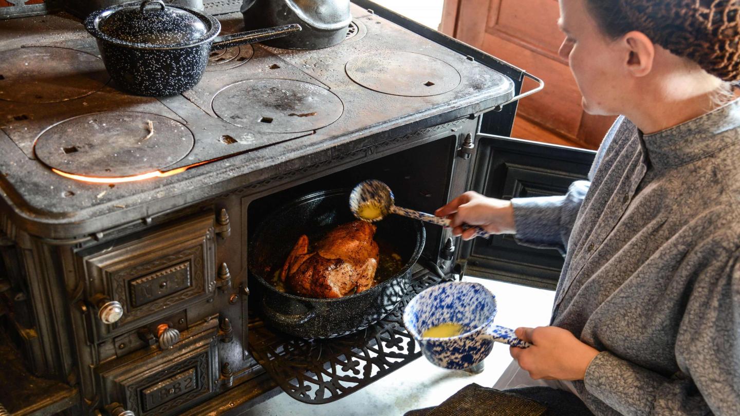 woman cooking a turkey