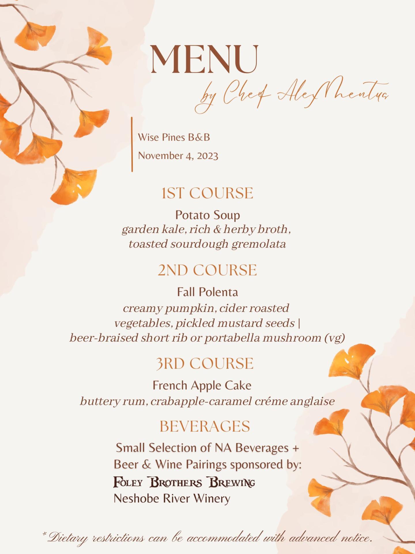 Harvest Dinner Menu