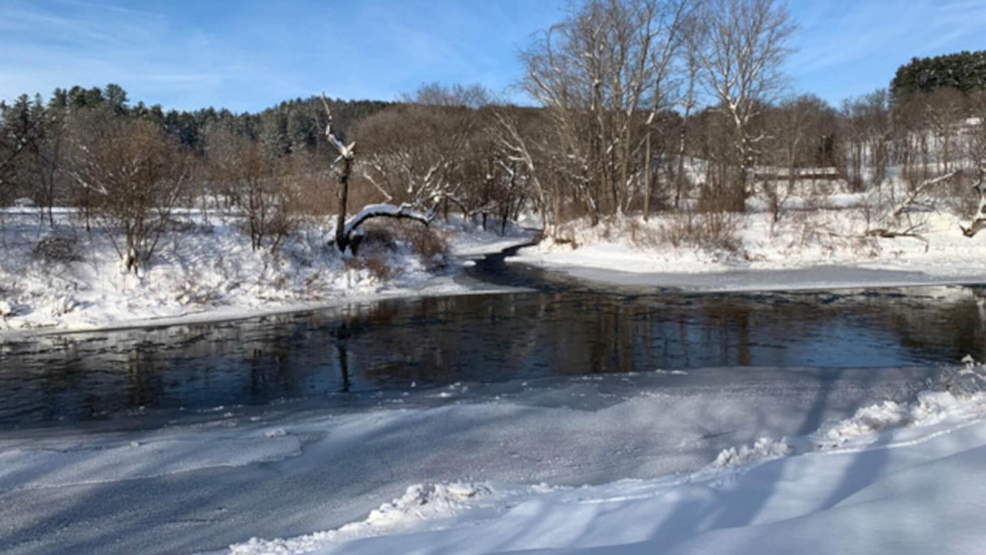 Ottauquechee River Trail winter waterway snow