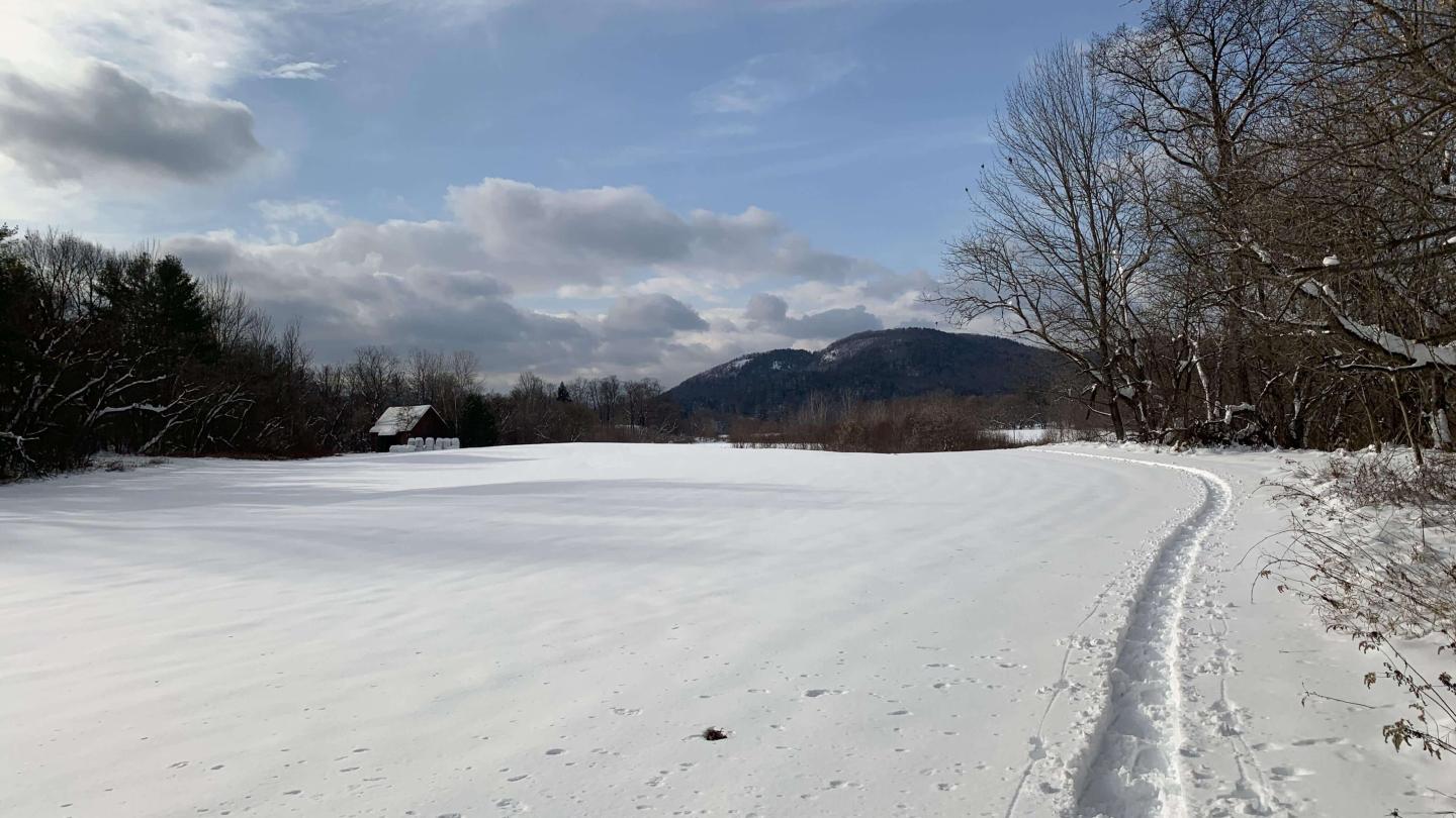 Ottauquechee River Trail in winter snowy views