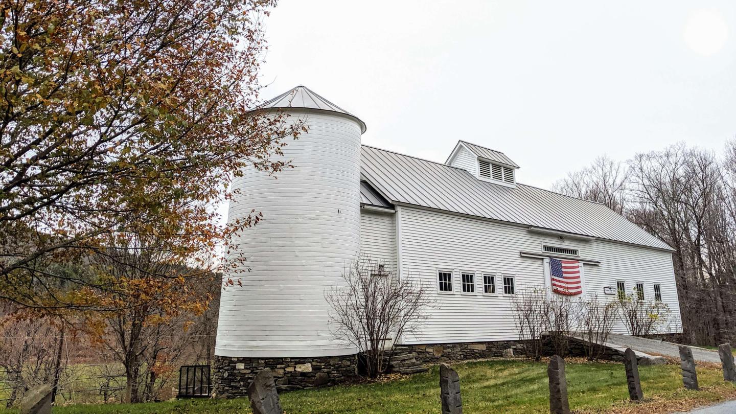 Golden Cow Barn in fall autumn