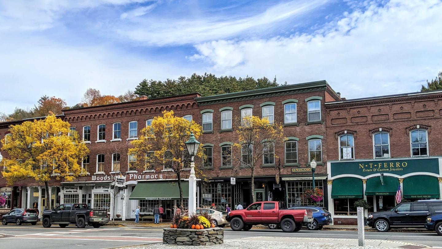 Woodstock village shops in autumn