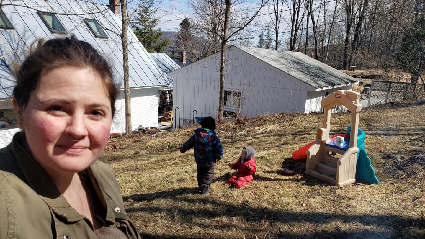 Laura White and her kids enjoying spring outside