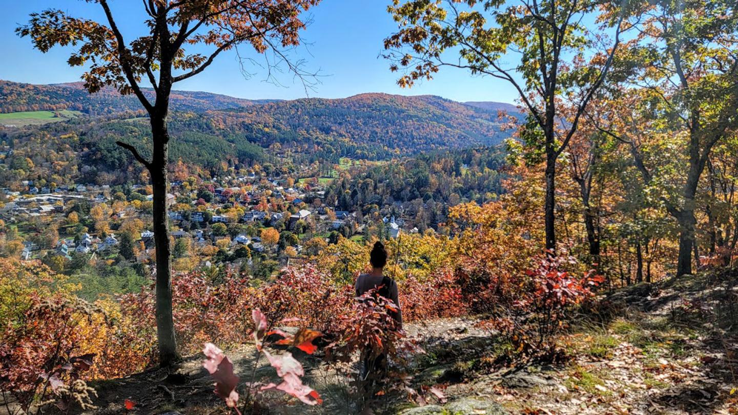 View from mountain of Woodstock, VT during fall foliage 