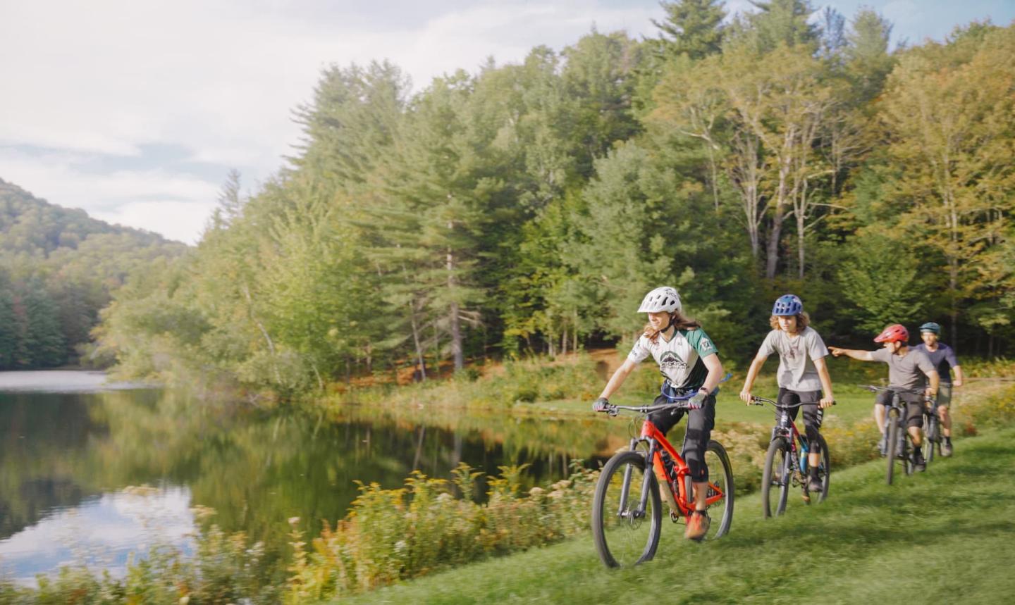 Group of boys mountain biking