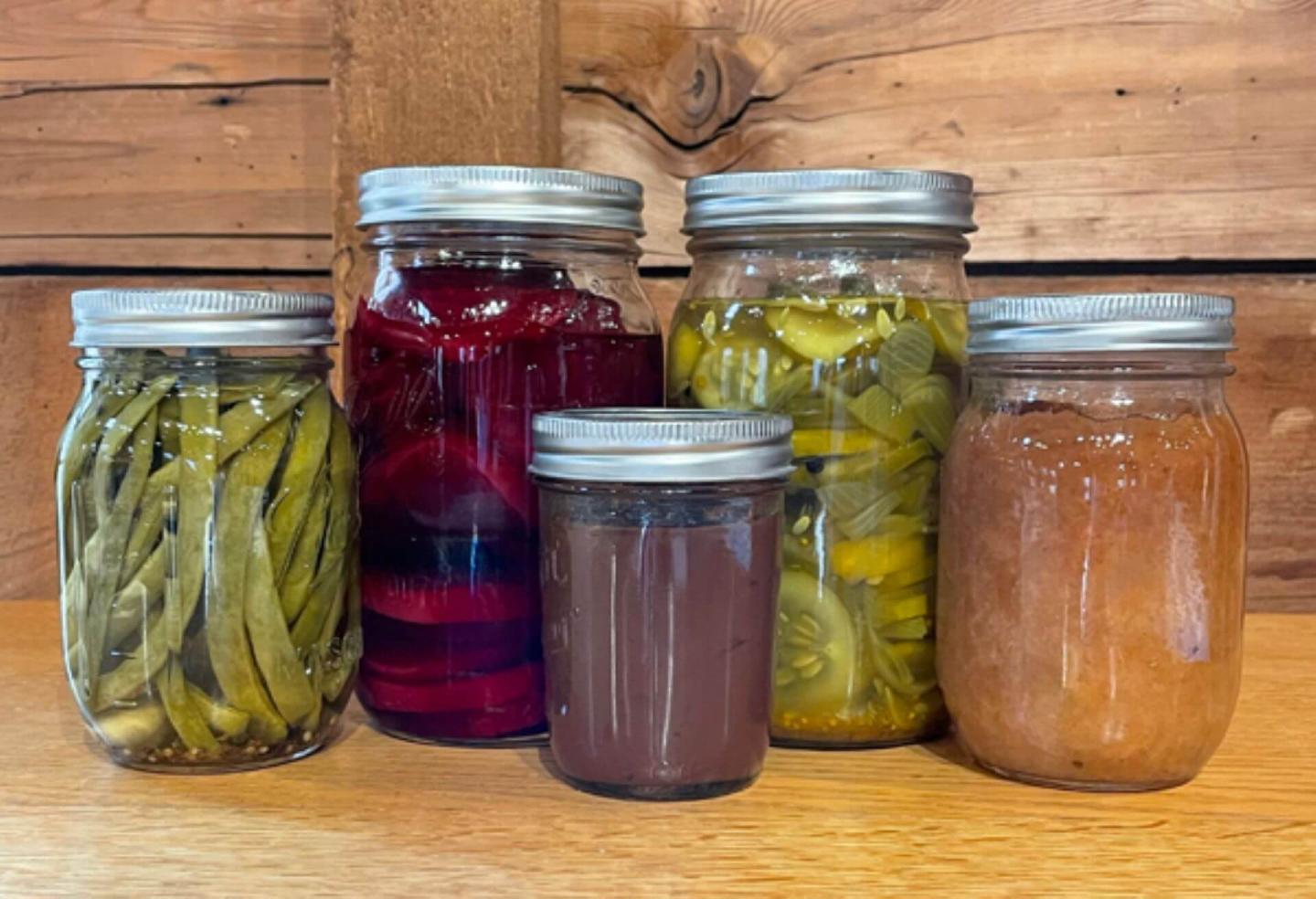 Jars of pickled vegetables