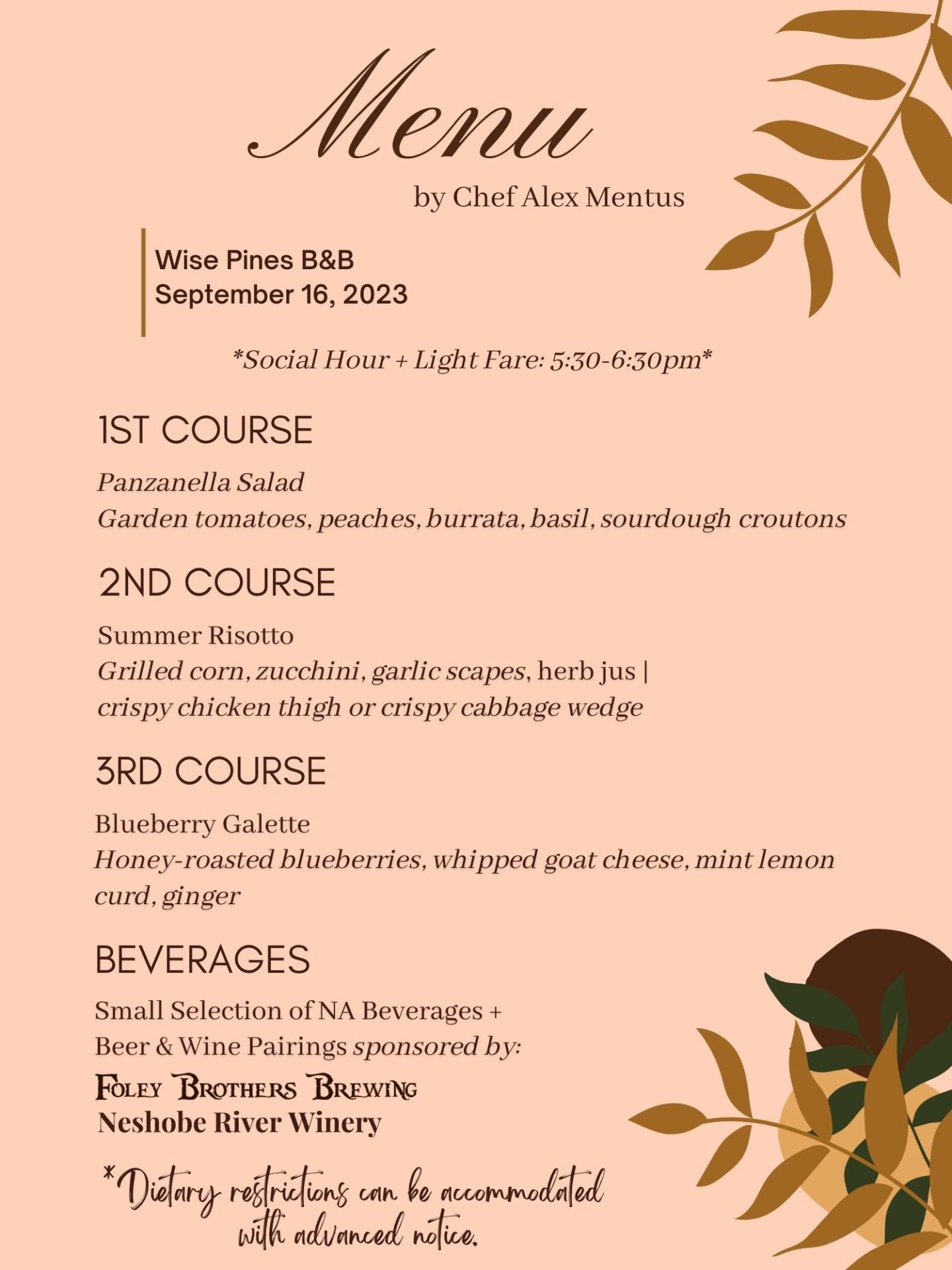 Summer Dinner Menu