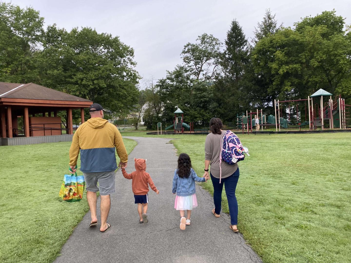 Ralph family walking to school
