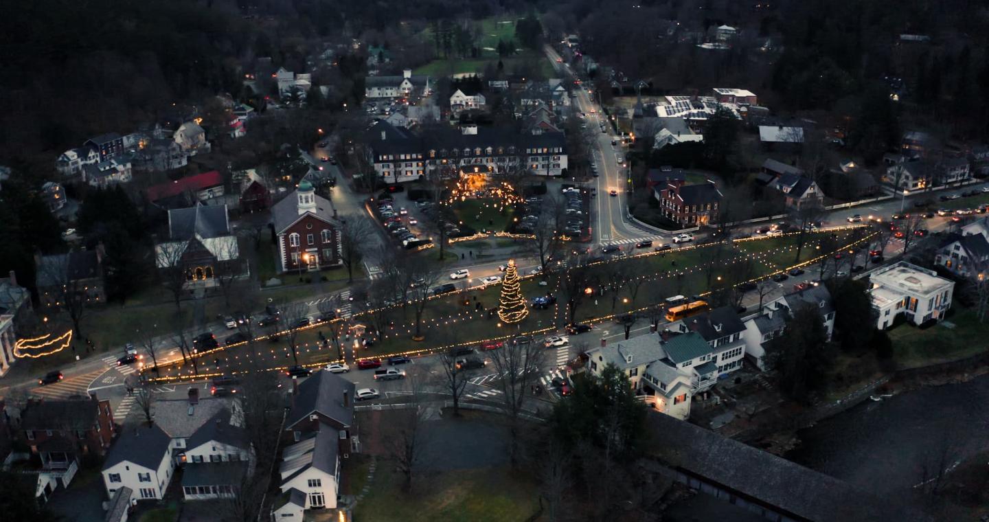 Evening Aerial Shot of Village Green