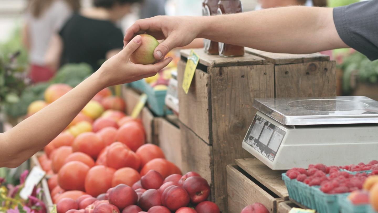 Farmer's market purchasing fruit