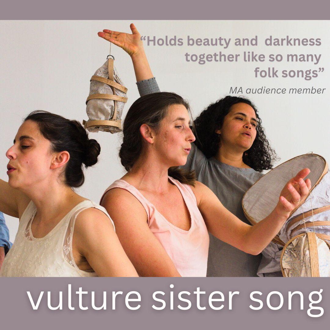 three people look in different directions with quote that reads "holds beauty and darkness together like so many folks songs" - audience member, vulture sister song