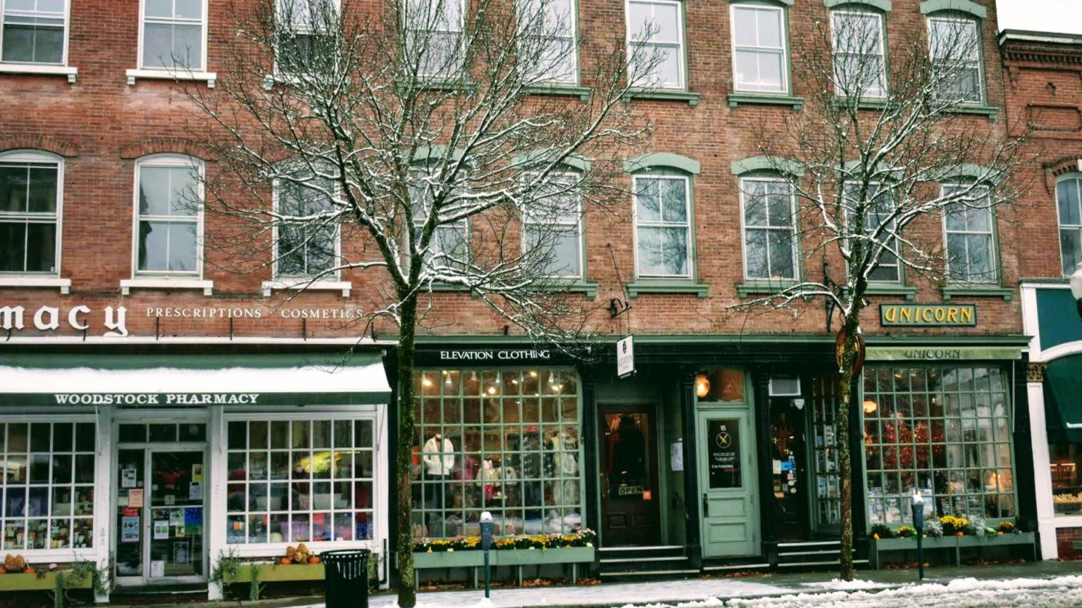 Central Street Businesses in snow