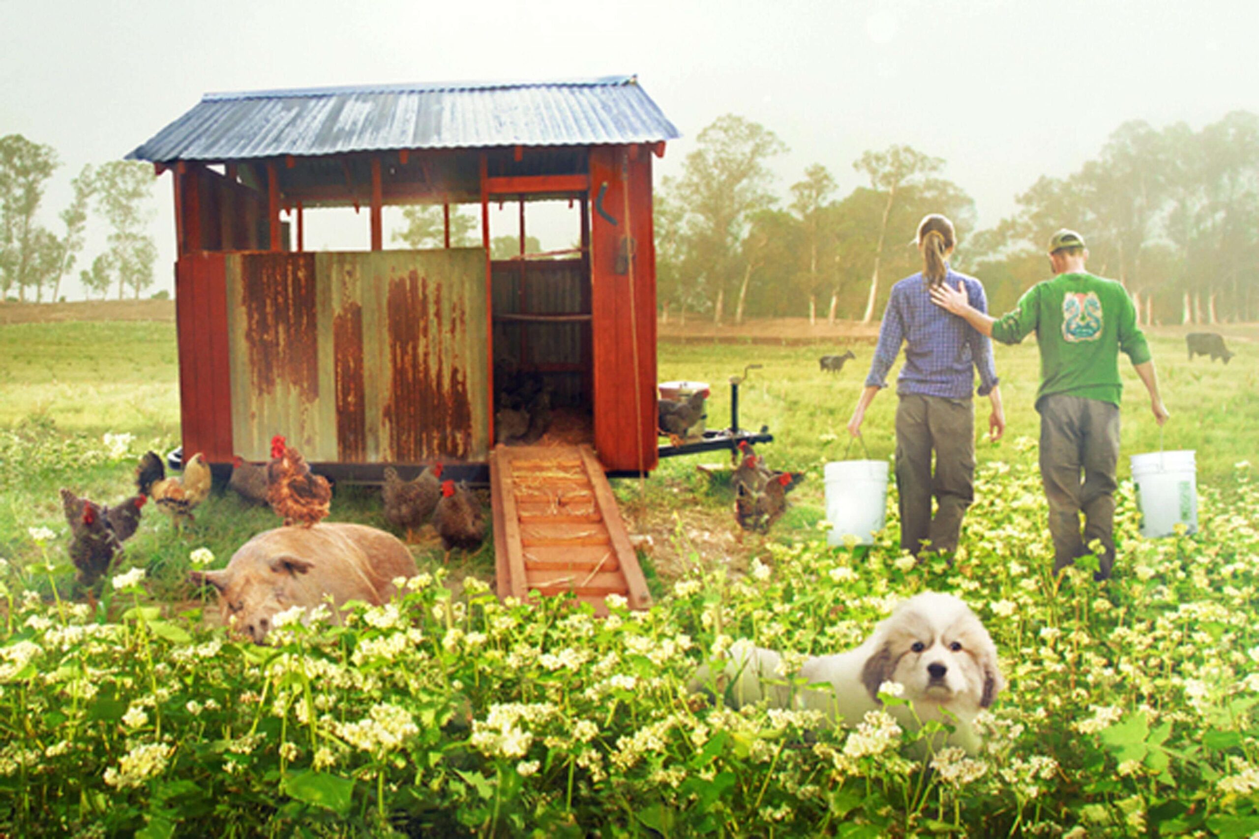 Farmers and their dog.