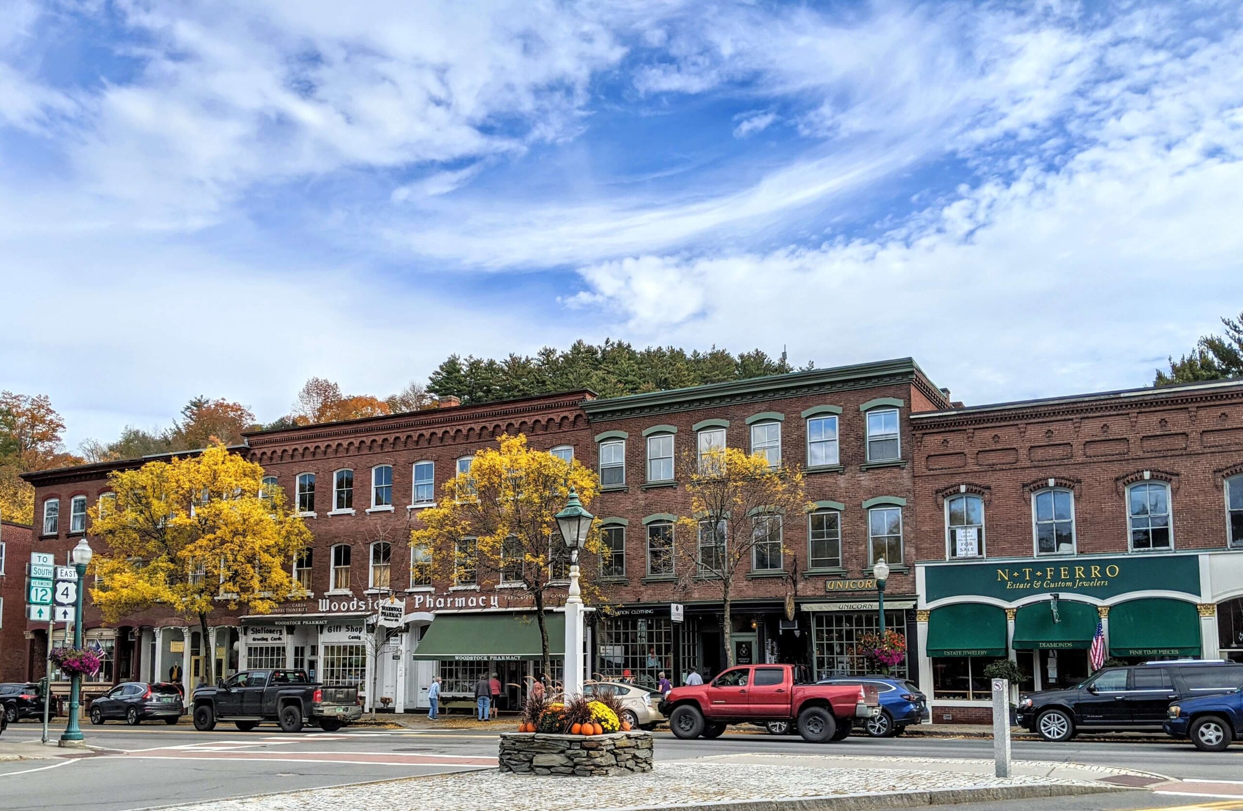 Woodstock village shops in autumn