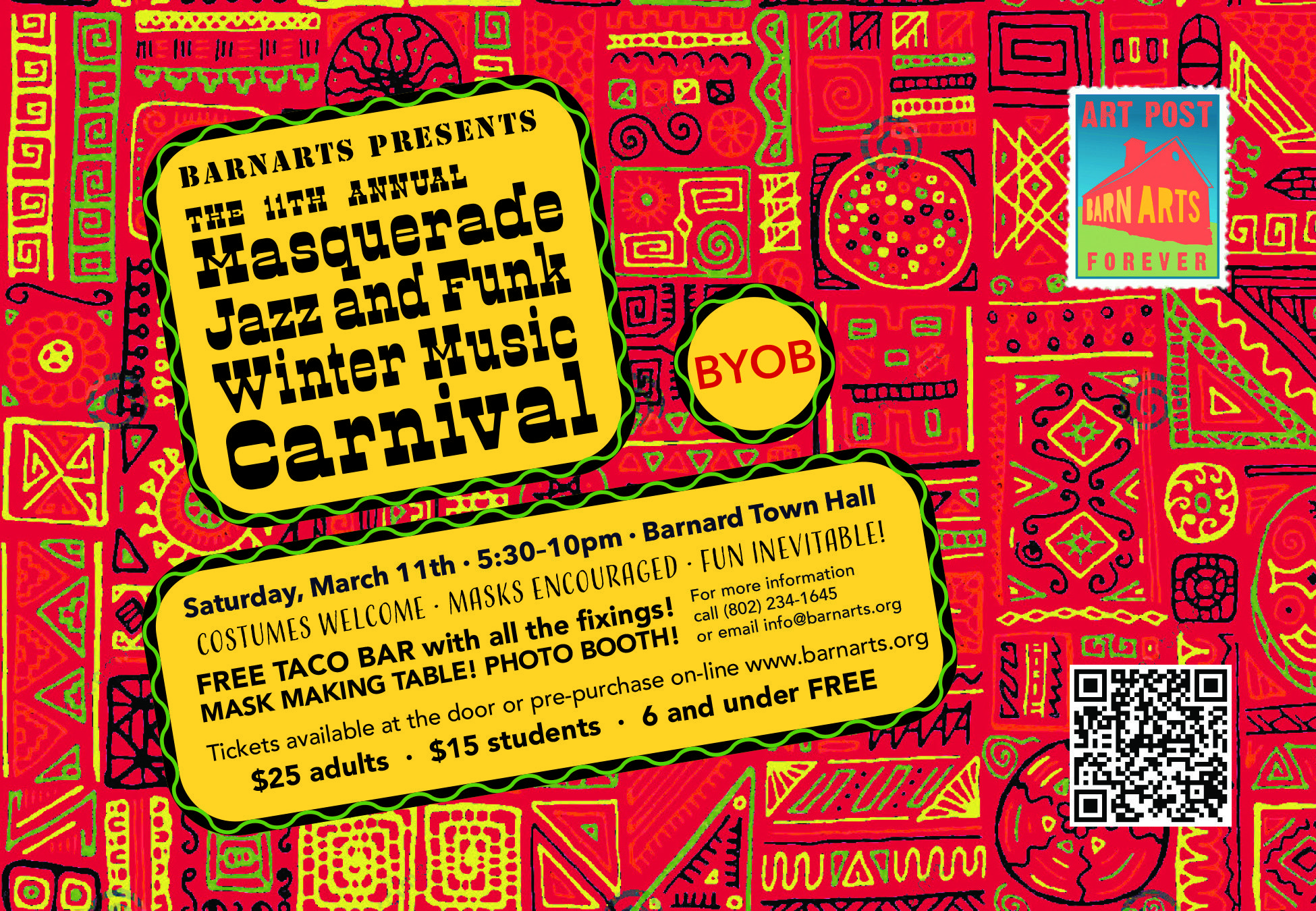 Colorful patterns surround similar text about the event as to what is in this listing.