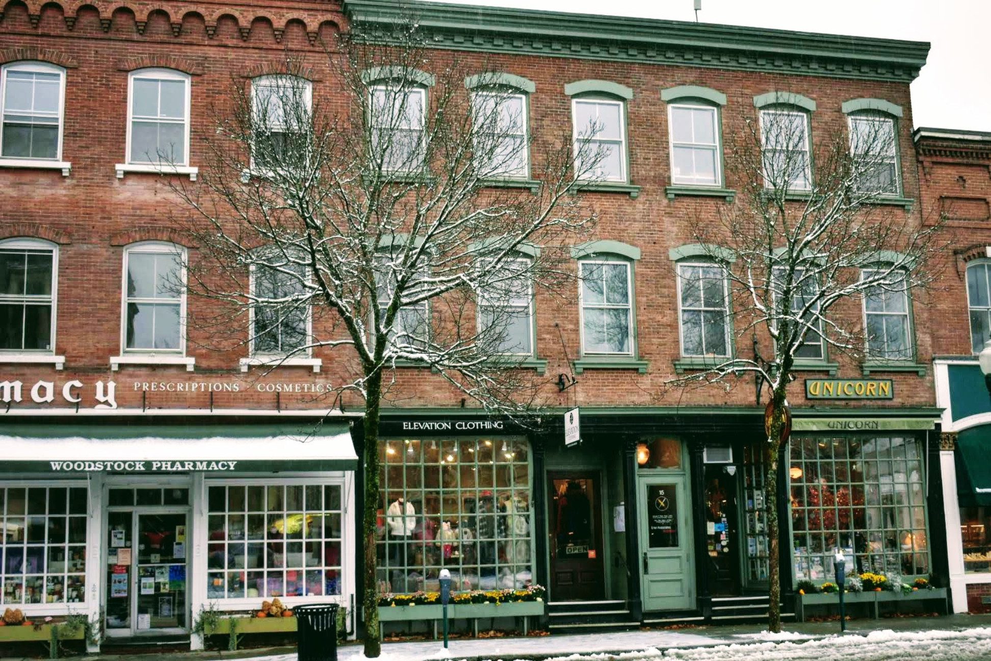 Central Street Businesses in snow