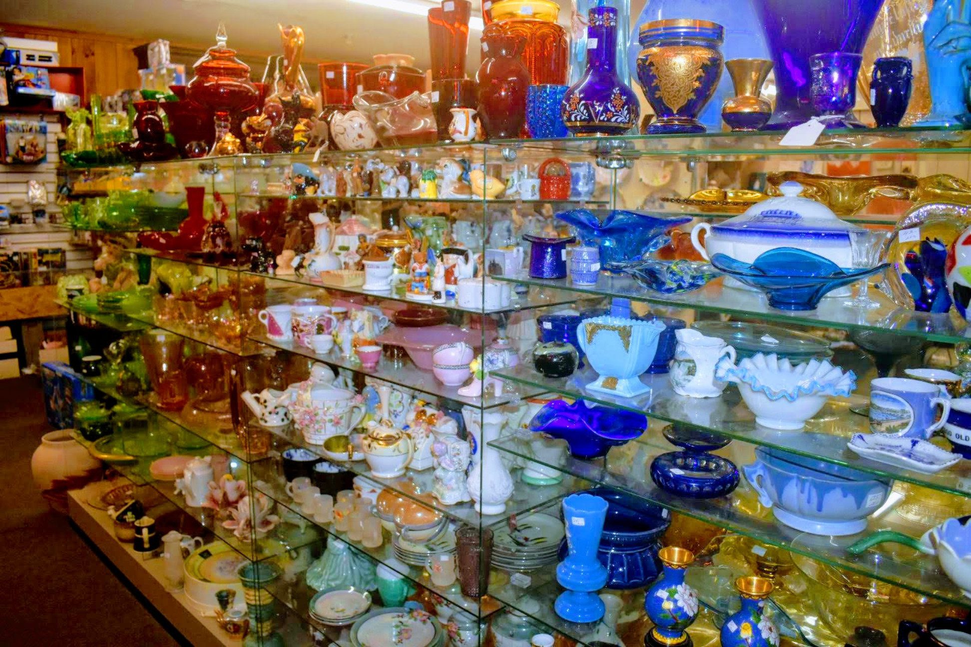 Vermont Antique Mall colorful glass