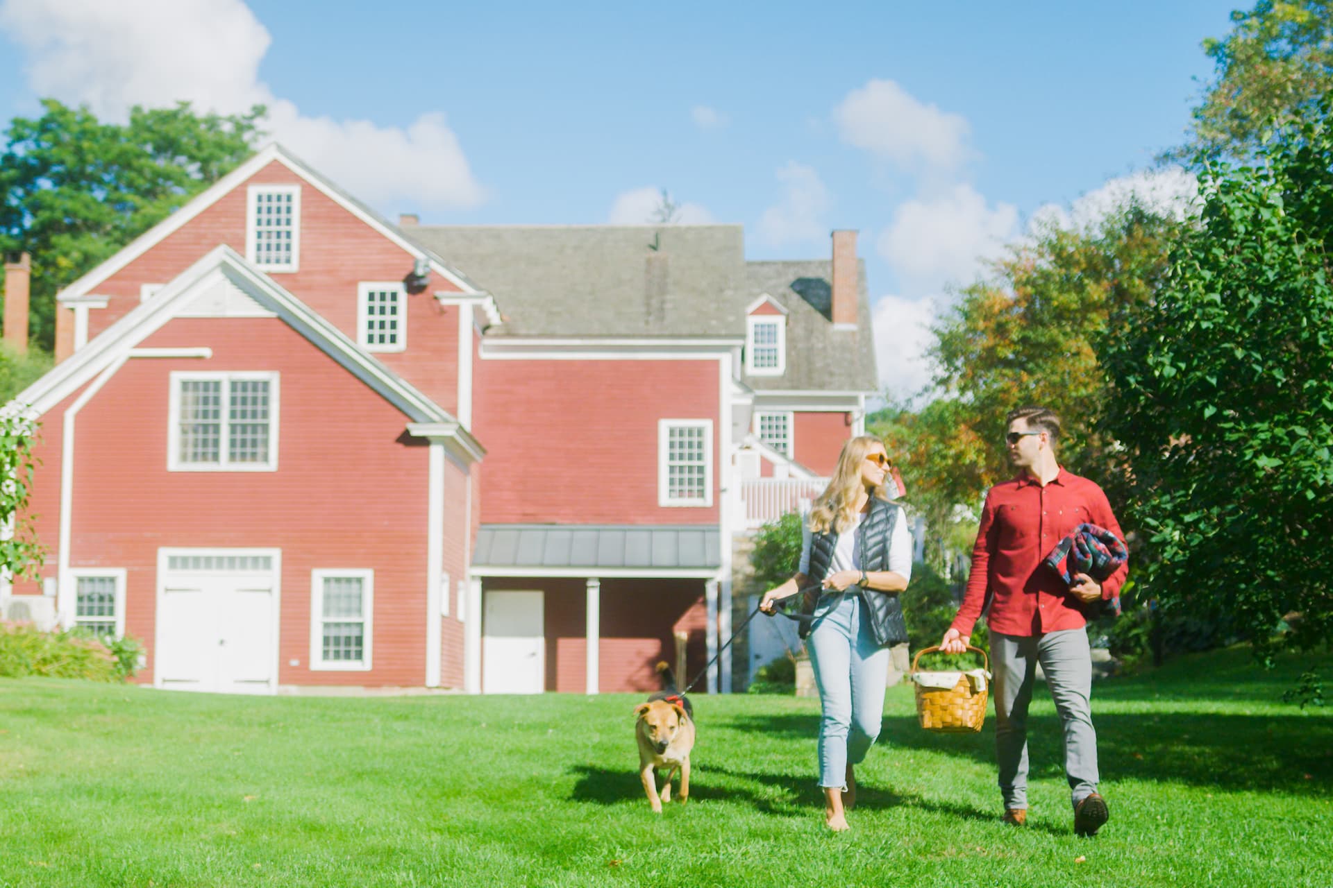 Couple with dog outside