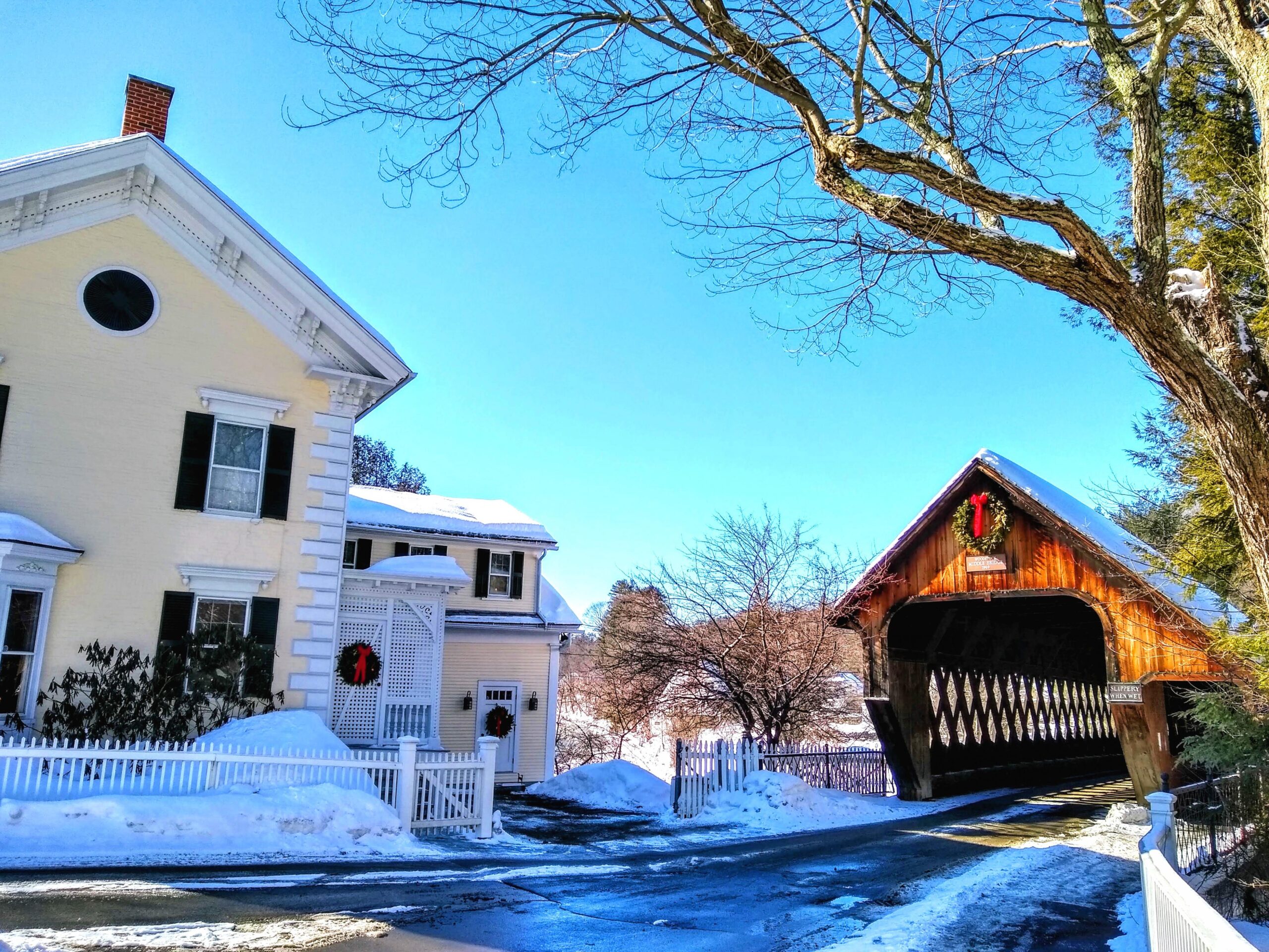 Brighter middle covered bridge in snow