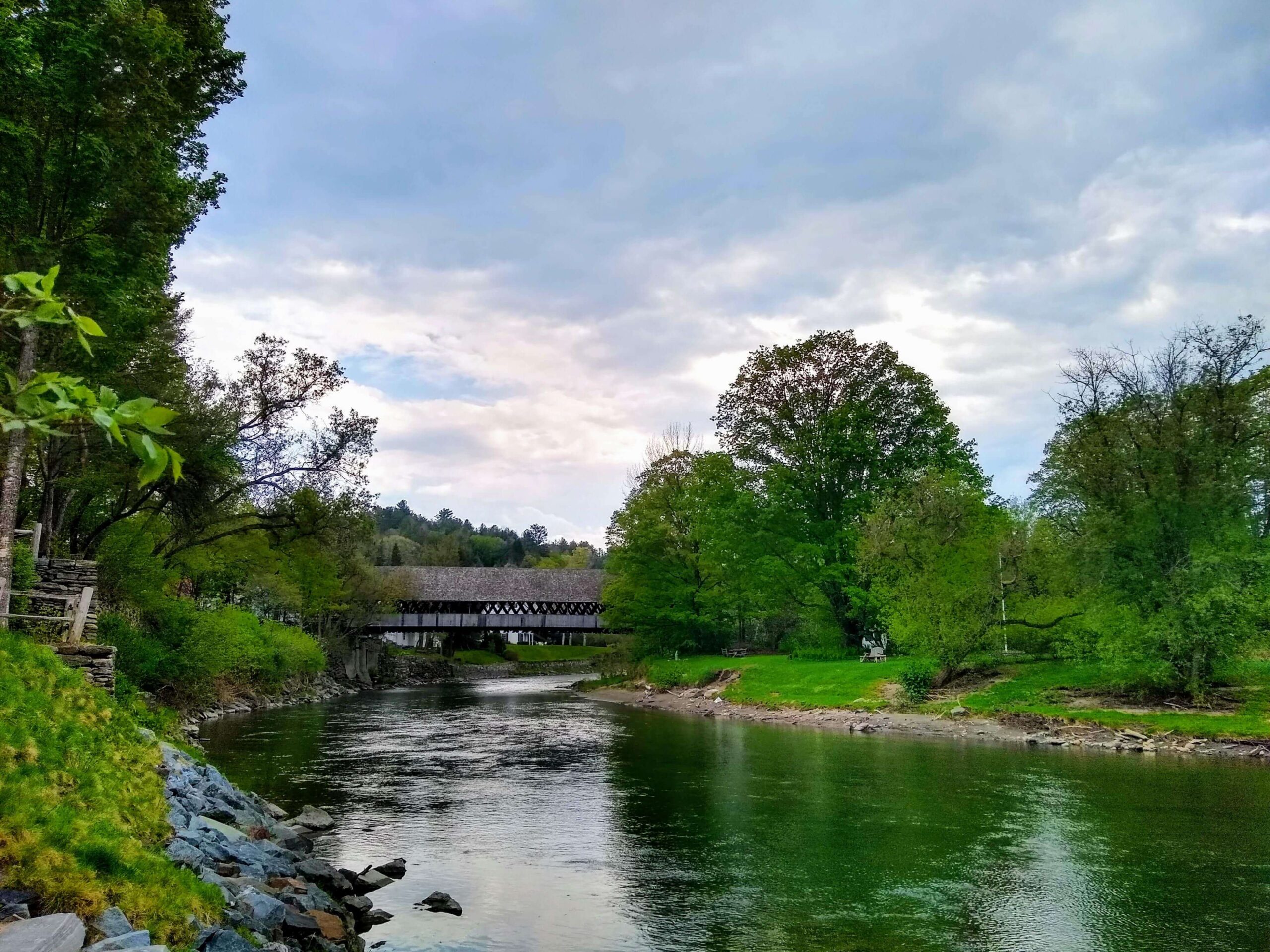 View of Middle Covered Bridge from the back lawn of the History Center