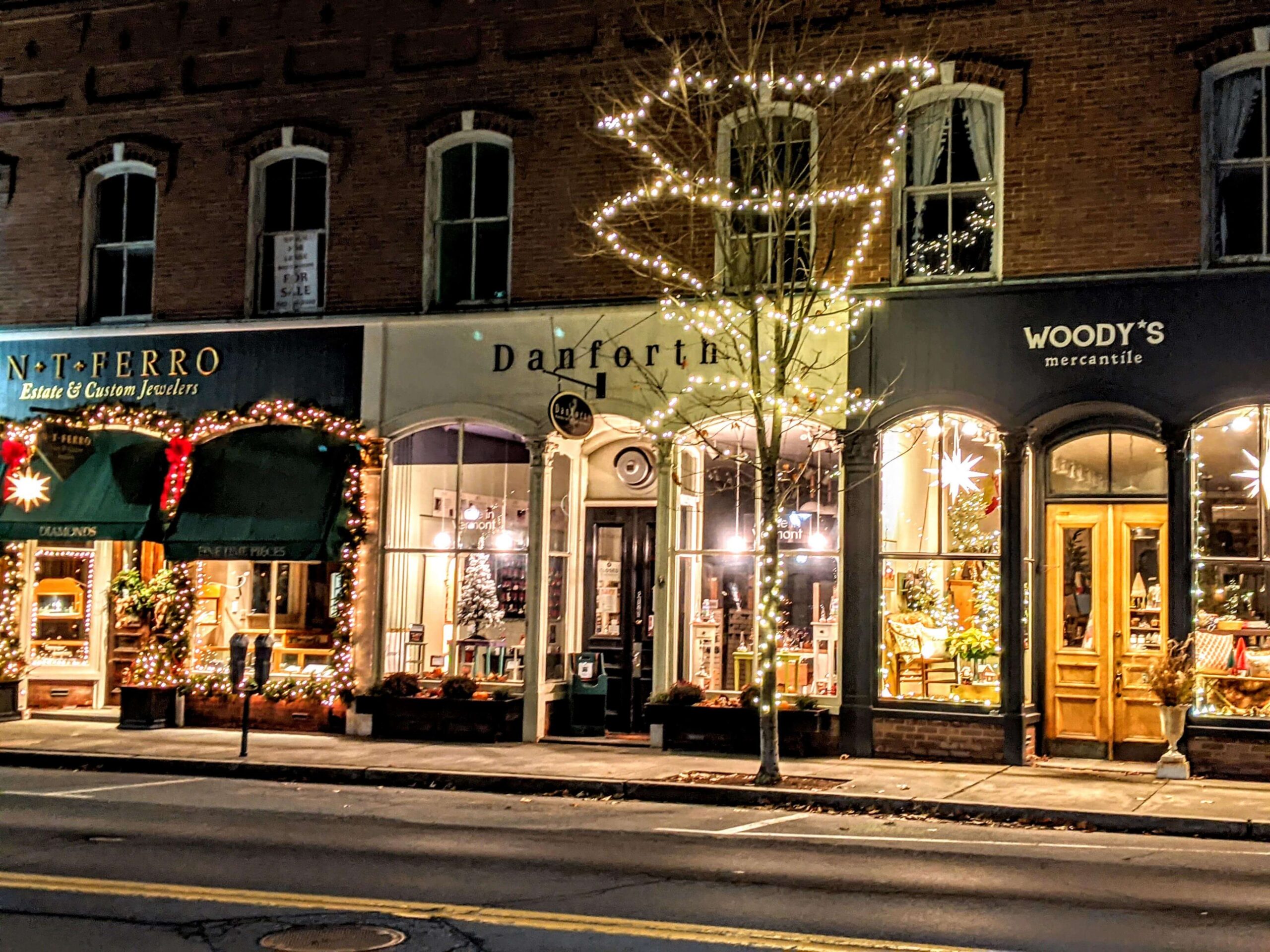 Central Street shops holiday lights