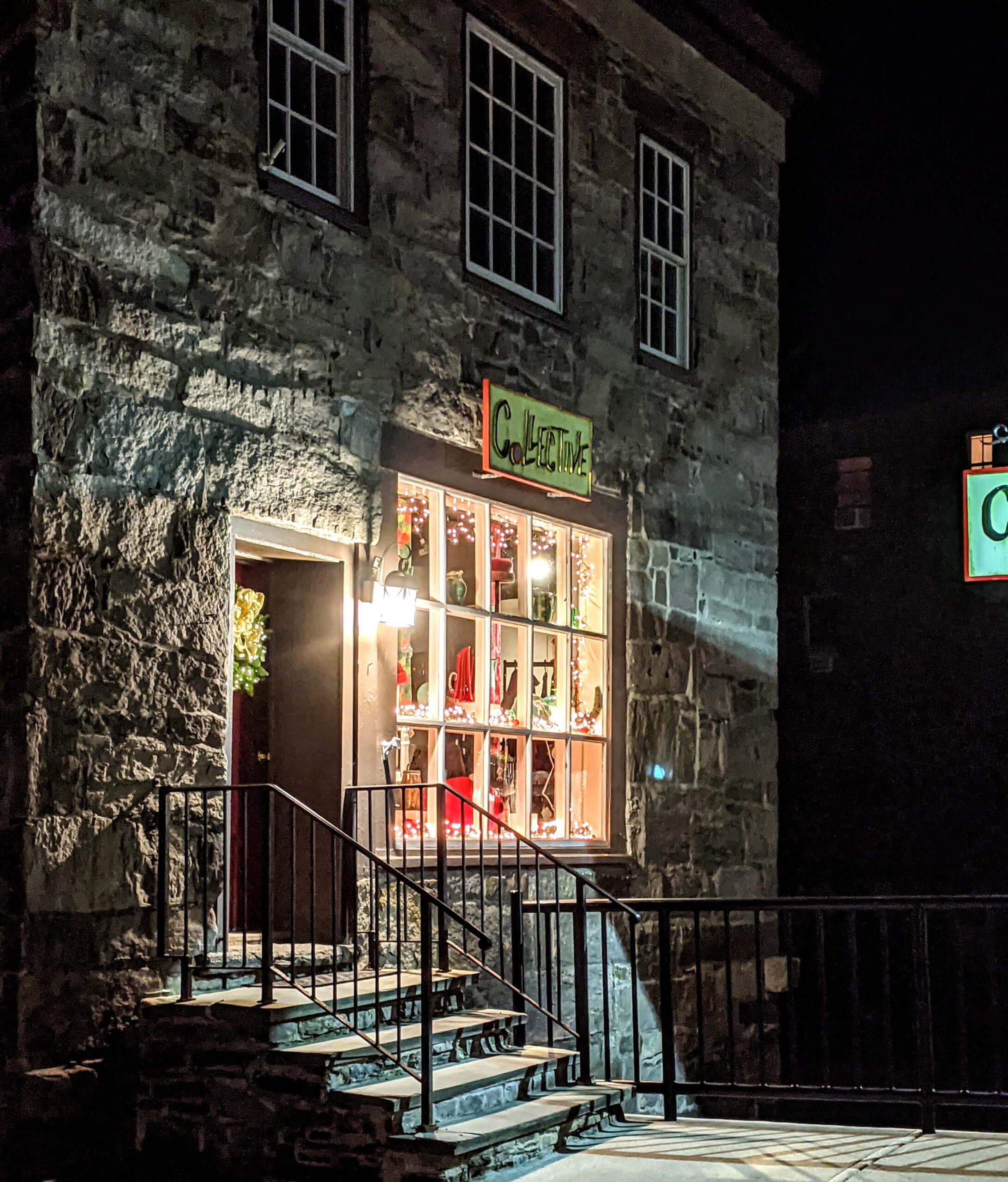 Historic shop in holiday decor