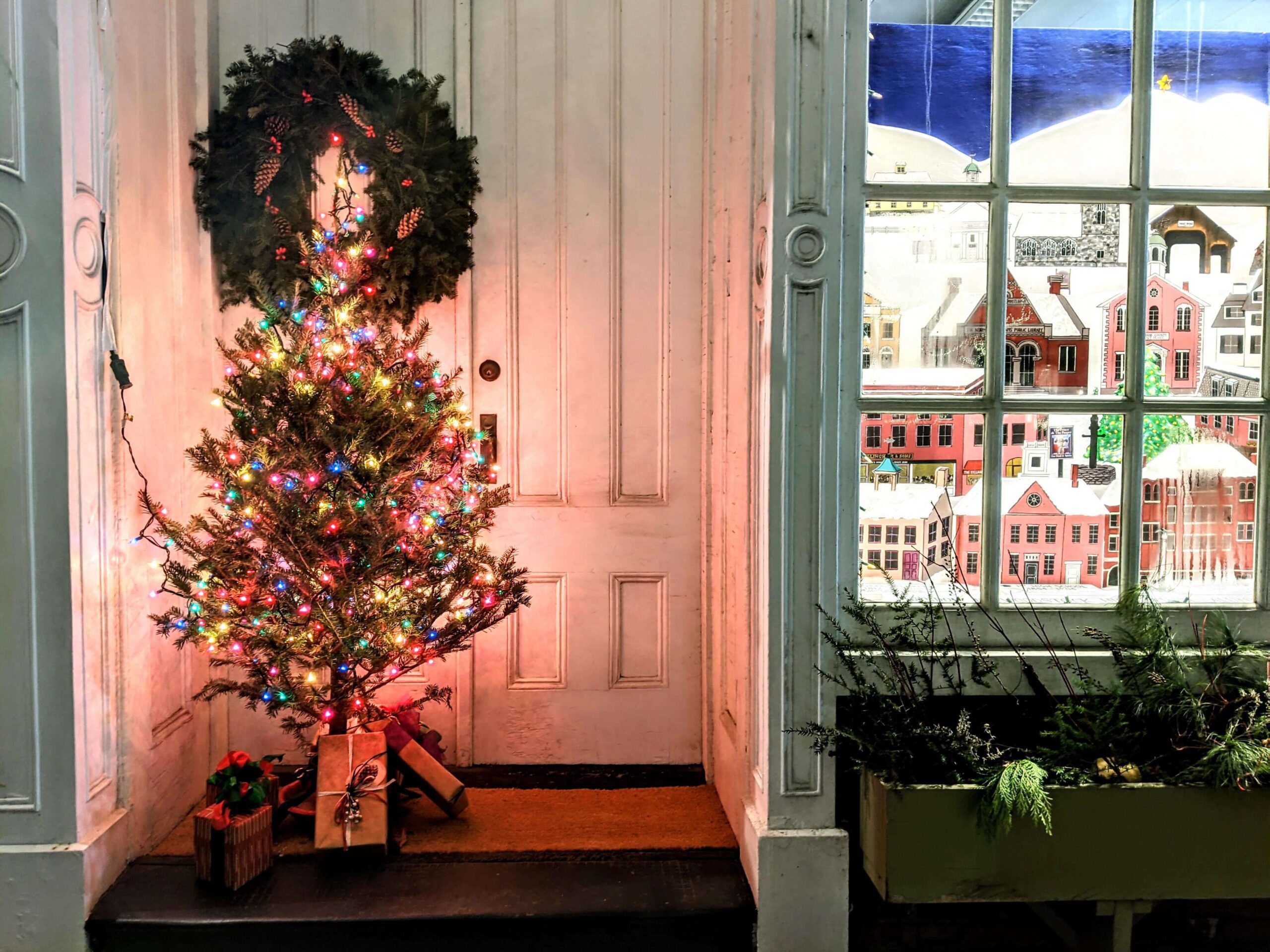 Christmas tree and festive window display