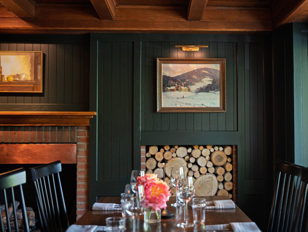 View of dark green wood walls of Richardson's Tavern