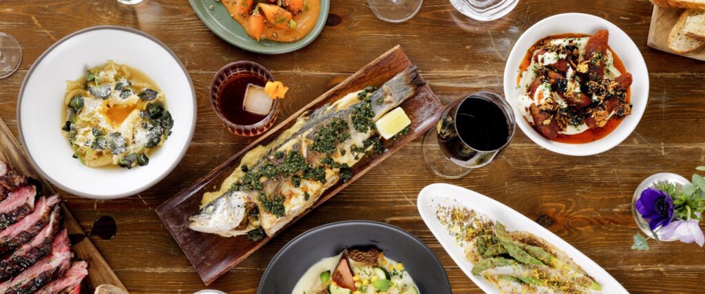 A table view of assorted entrees to share