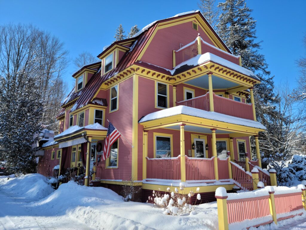 Village Inn with snow