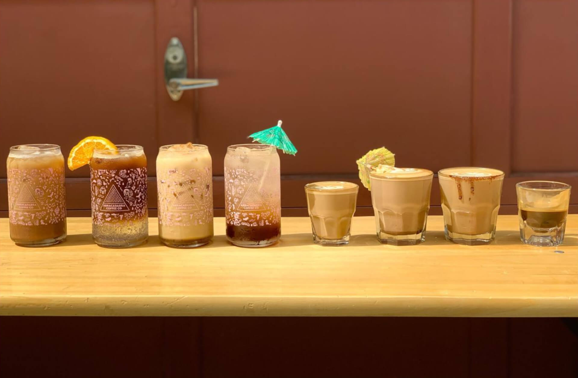 Coffee in a line up for display