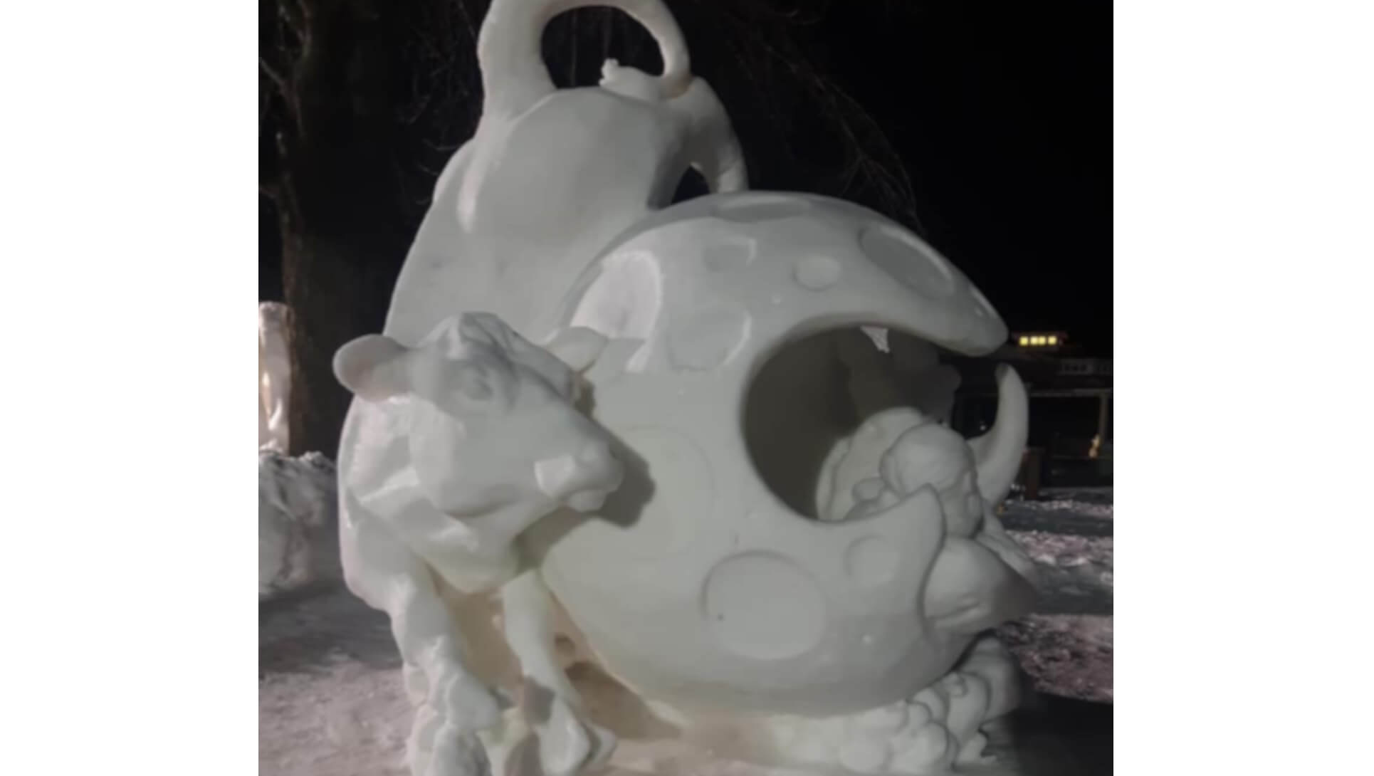 Snow sculpture cow moon front