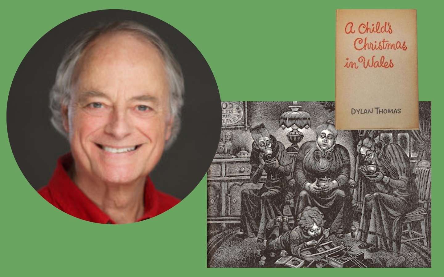 Ham Gillett with a copy of A Child's Christmas in Wales